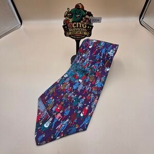 Wheres Waldo by Schreter Mens Silk Necktie Purple Novelty Crowd Print Vintage